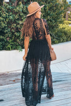 Load image into Gallery viewer, Black Lace Maxi Romper with Sleeves and Slits
